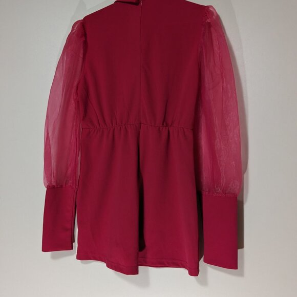 *3/$10* Glamaker Blazer Romper with Sheer Sleeves Fuchsia Size Medium - Picture 5 of 6
